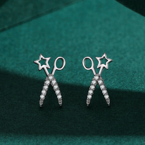 Dainty Star Scissors Motif Pave Stud Earrings