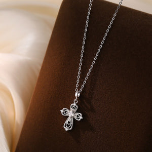 Textured Filigree CZ Cross Pendant Necklace