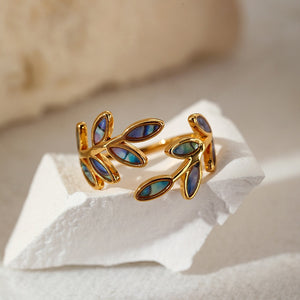 Colorful Enamel Olive Leaf Vine Stacking Ring