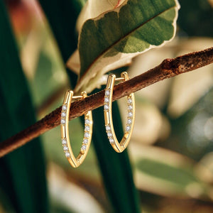 Tapered V Shaped Crystal Pave Hoop Earrings