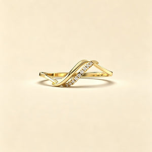 Pave CZ Half Wave Curved Chevron Band Ring