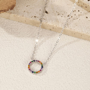 Multi Color Circle Pave CZ Pendant Necklace