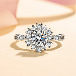 Dainty Moissanite Flower Engagement Band Ring