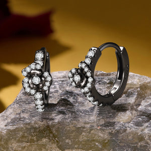 Gothic Black Rose Pave Huggie Hoop Earrings