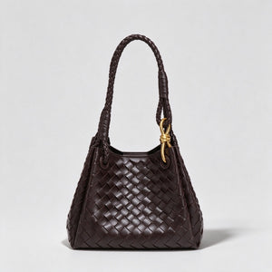 Woven Leather Knot Accent Shoulder Handbag