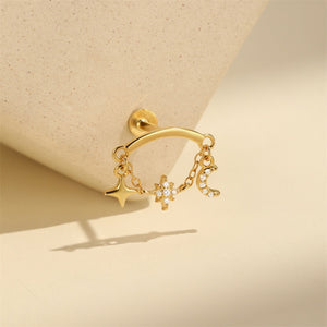 Curved Bar Moon Star Cartilage Stud Earrings