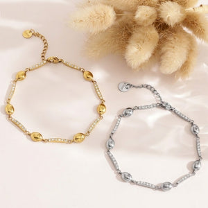 Tiny Oval Bead Pave Bar Station Link Bracelet