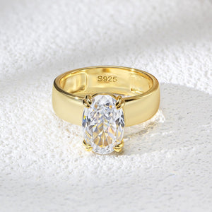 Minimalist Oval Solitaire Stone Wide Band Ring