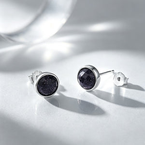 Classic Black Round Gemstone Stud Earrings