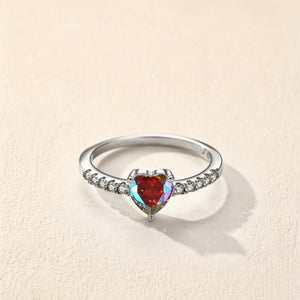 Rainbow Aurora Heart CZ Half Pave Band Ring