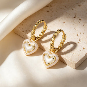 White Heart Drop Twisted Rope Hoop Earrings