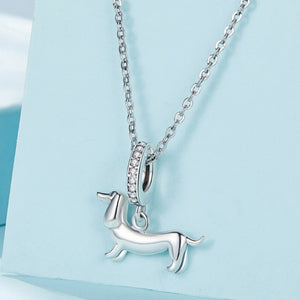 Pave CZ Loop Dachshund Pendant Necklace