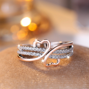 Two-Tone Double Heart Infinity Band Ring