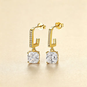Asymmetric J-Hoop Cushion CZ Drop Earrings