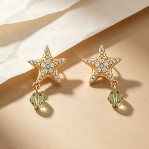 Pave Starfish Green Crystal Drop Stud Earrings