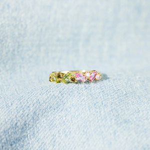Gradient Green Pink Stackable Band Ring