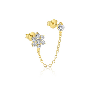 Dainty Gold Flower Chain Stud Earrings