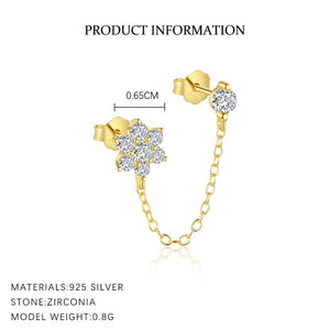 Dainty Gold Flower Chain Stud Earrings