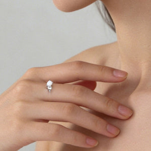 Dainty Silver Teardrop Opal Band Ring