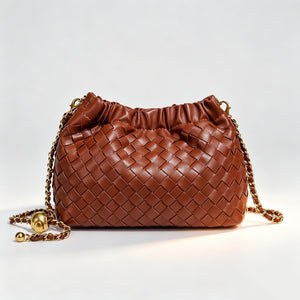 Woven Leather Cloud Drawstring Handbag