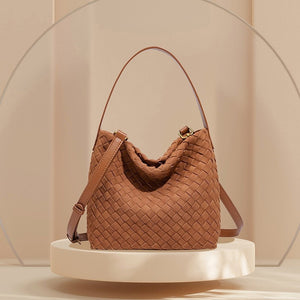 Woven Leather Suede Hobo Shoulder Handbag
