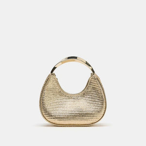 Woven Metal handle Crescent Hobo HandBag