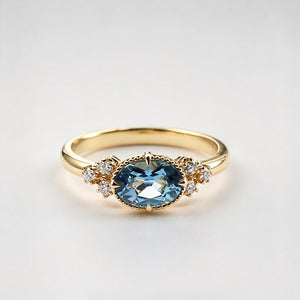 Oval Blue Gemstone CZ Cluster Stacking Ring
