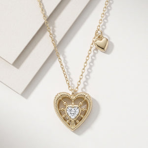 Vintage Textured Heart CZ Pendant Necklace
