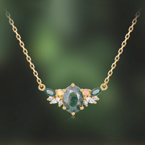Natural Moss Agate Cluster Pendant Necklace
