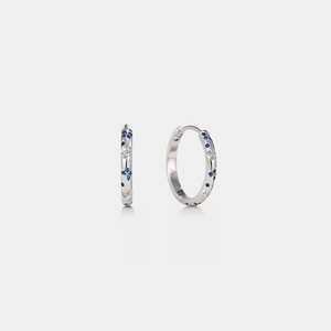 Blue and clear cz butterfly huggie hoop earrings in 925 sterling silver with polished finish and hinged closure