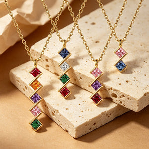 Dainty Multi‑Color Square CZ Charm Necklace