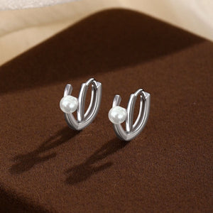 Dainty Dual Layer Pearl Huggie Hoop Earrings