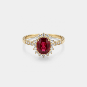 Oval-Cut Red Garnet Flower Statement Ring