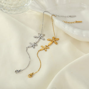 Double Abstract Flower Charm Chain Bracelet