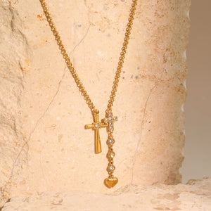 Asymmetric Cross Heart Negligee Necklace