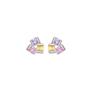 Dainty Tri-Color Princess Cut CZ Stud Earrings