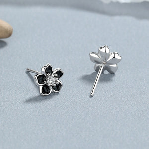 Enamel Cherry Blossom Crystal Stud Earrings