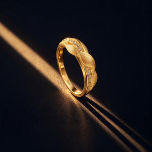 Gold Brushed Wavy Twist Half Pave Band Ring