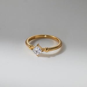 Tiny Princess Cut Solitaire Textured Band Ring
