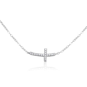 Dainty Pave Sideways Cross Charm Necklace