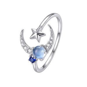 Celestial Star Moon Pave Blue Opal Open Ring