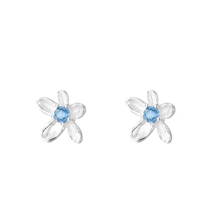 Dainty Textured Flower Blue CZ Stud Earrings