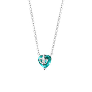 Vintage Iris Flower Heart CZ Charm Necklace