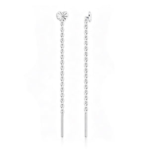Tiny Engraved Heart Chain Threader Earrings