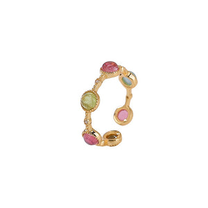Six Multicolor Gemstone Open Adjustable Ring