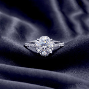 Round Moissanite Hidden Halo Pave Band Ring