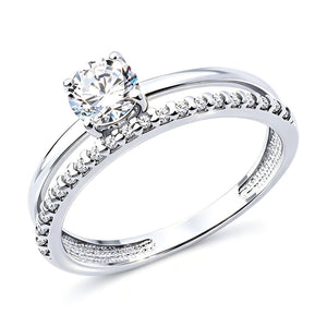Dainty Dual Band Half Pave Engagement Ring