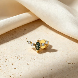 Elegant Moss Agate CZ Climber Stud Earrings
