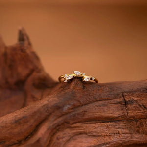Marquise CZ Cluster Leaf Vine Thin Band Ring