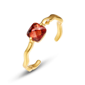 Dainty Red Garnet Wave Stackable Open Ring